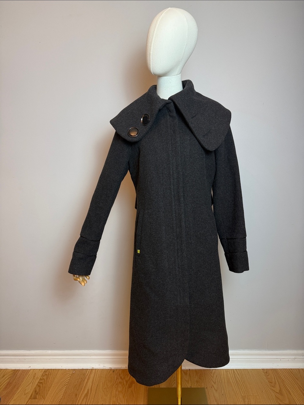 Soia & Kyo Charcoal Long Wool-Blend Trench Coat with Oversized Collar